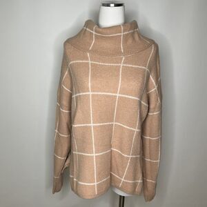 Lulus Small Pullover Sweater Pink Windowpane Turtleneck Stretch Side Slit Womens